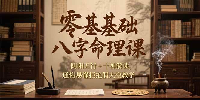 （15283期）零基础八字命理课，阴阳五行+十神解读，通俗易懂拒绝假大空教学-三月轻创