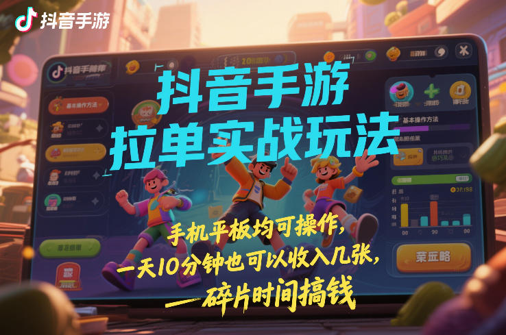 抖音手游拉单实战玩法，手机平板均可操作，一天10分钟也可以收入几张，碎片时间搞钱【揭秘】-三月轻创