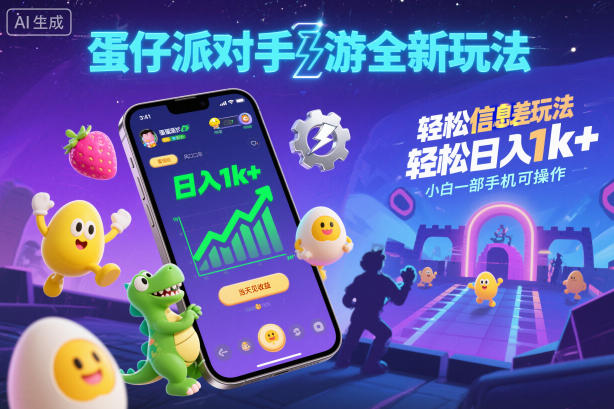 蛋仔派对手游全新玩法，轻松日入1k+，风口信息差玩法，当天见收益，小白一部手机可操作-三月轻创