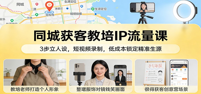 同城获客教培IP流量课：3步立人设，短视频录制，低成本锁定精准生源-三月轻创