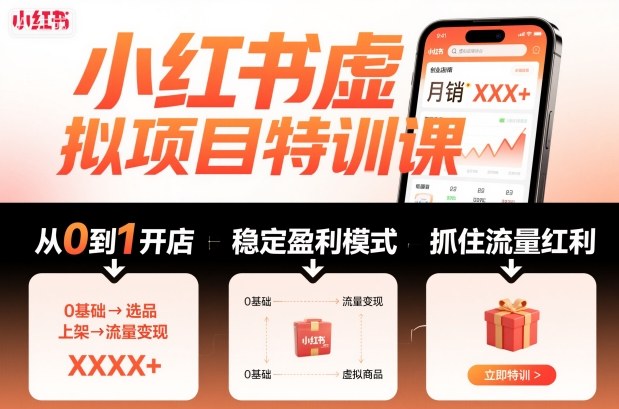 小红书虚拟项目特训课，帮你从0到1打造稳定盈利的店铺，抓住流量红利（更新9月）-三月轻创