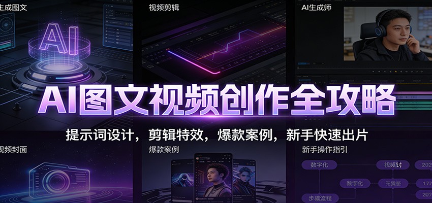 AI图文视频创作全攻略：提示词设计，剪辑特效，爆款案例，新手快速出片-三月轻创