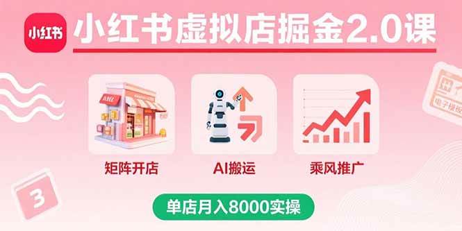 （15929期）小红书虚拟店掘金2.0课，矩阵开店+AI搬运+乘风推广，单店月入8000实操-三月轻创