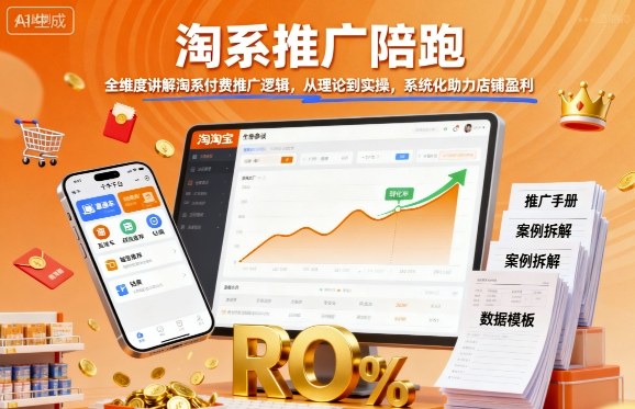 淘系推广陪跑，全维度讲解淘系付费推广逻辑，从理论到实操，系统化助力店铺盈利-三月轻创