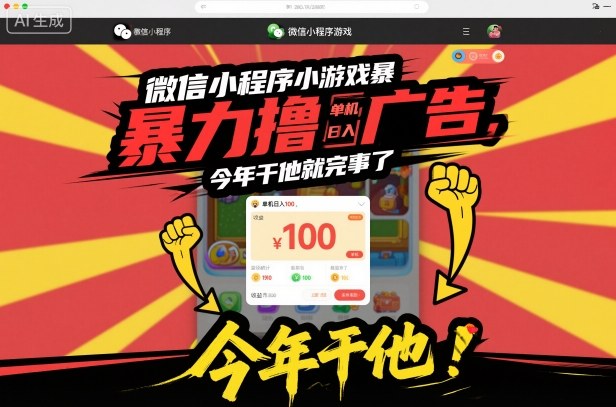 微信小程序小游戏暴力撸广告，单机日入100，今年干他就完事了-三月轻创