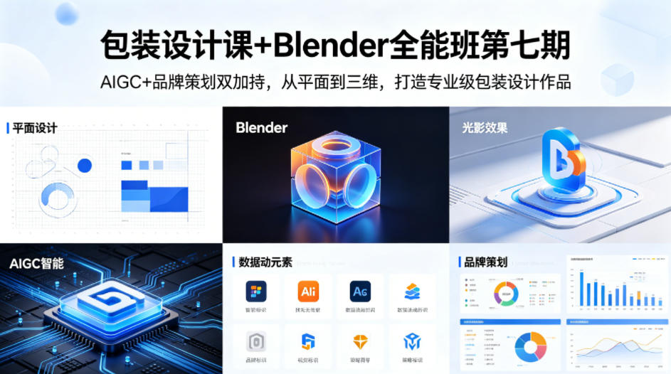 包装设计课+Blender全能班第七期，AIGC+品牌策划双加持，从平面到三维，打造专业级包装设计作品-三月轻创