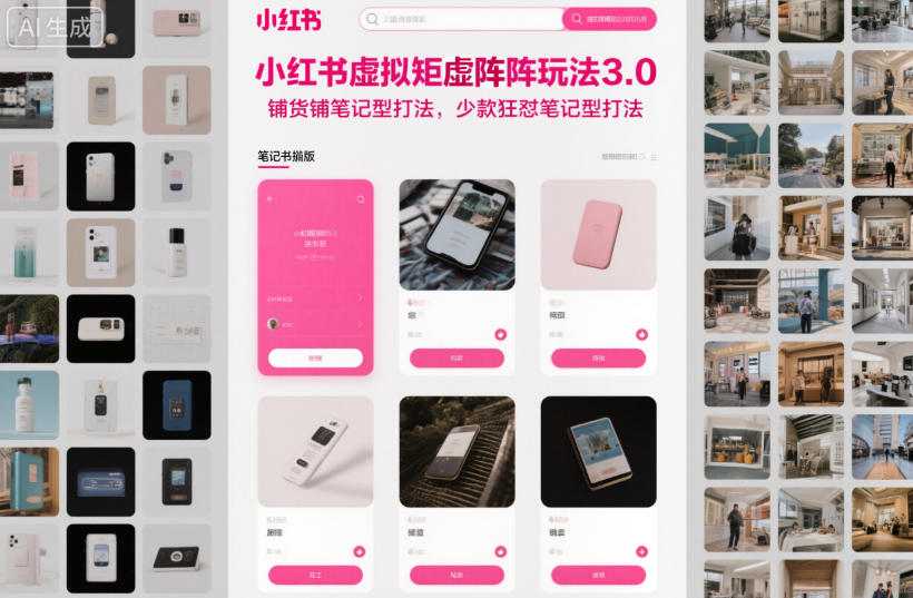 小红书虚拟矩阵玩法3.0，铺货铺笔记型打法，少款狂怼笔记型打法-三月轻创