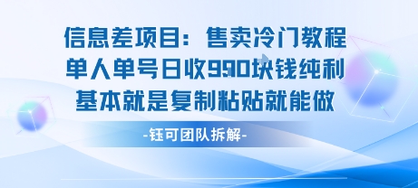 信息差项目：售卖冷门教程单人单号日收9张纯利基本就是复制粘贴就能做-三月轻创