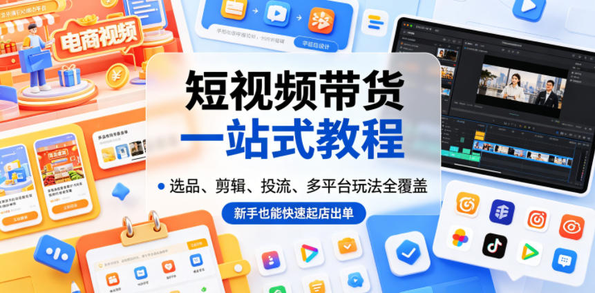 短视频带货一站式教程,选品、剪辑、投流、多平台玩法全覆盖,新手也能快速起店出单-三月轻创