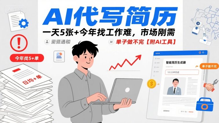 AI代写简历，一天5张+今年找工作难，市场刚需，单子做不完【附AI工具】-三月轻创