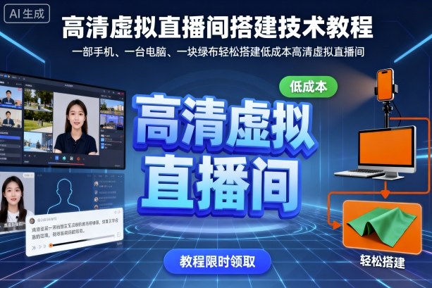 高清虚拟直播间搭建技术教程，一部手机、一台电脑、一块绿布轻松搭建低成本高清虚拟直播间-三月轻创