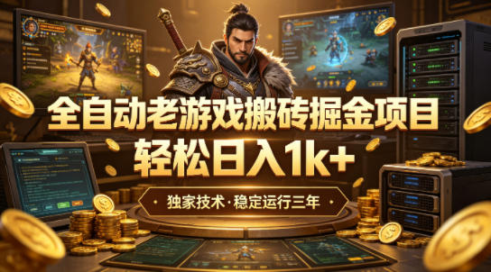 全自动老游戏搬砖掘金项目，轻松日入1k+，独家技术，稳定运行三年【揭秘】-三月轻创