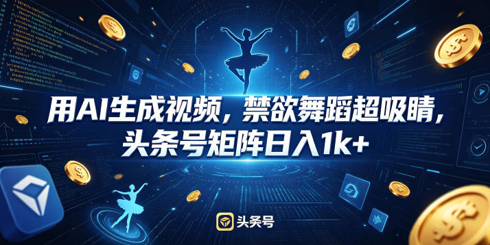 用AI生成视频，禁欲舞蹈超吸睛，头条号矩阵日入1k+-三月轻创