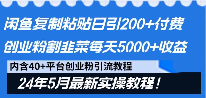 闲鱼复制粘贴日引200+付费创业粉，24年5月最新方法！割韭菜日稳定5000+收益-三月轻创