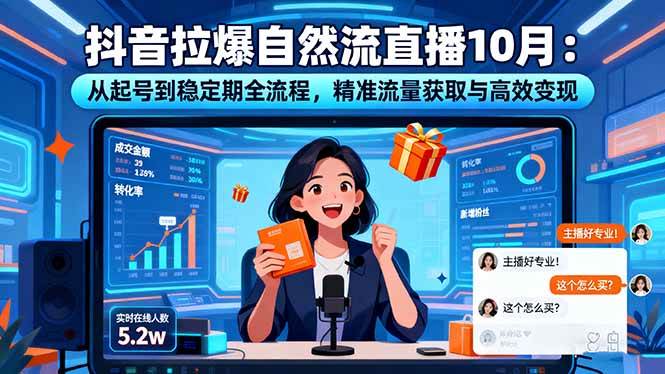（16339期）抖音拉爆自然流直播10月：从起号到稳定期全流程，精准流量获取与高效变现-三月轻创
