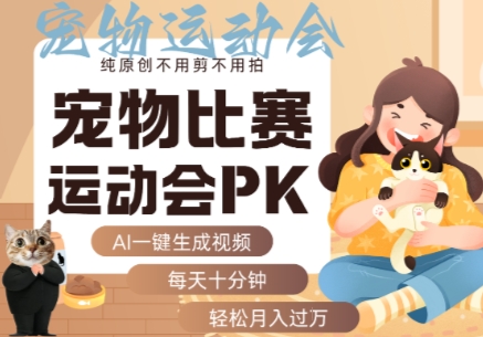 AI一键生成宠物比赛运动会PK视频，纯原创不用剪不用拍，每天十分钟，轻松月入过1W+-三月轻创