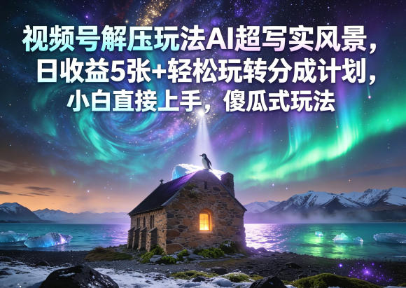 视频号解压玩法AI超写实风景，日收益5张+轻松玩转分成计划，小白直接上手，傻瓜式玩法-三月轻创