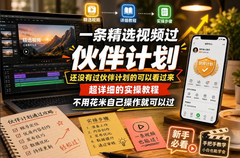 一条精选视频过伙伴计划,还没有过伙伴计划的可以看过来,超详细的实操教程,不用花米自己操作就可以过-三月轻创
