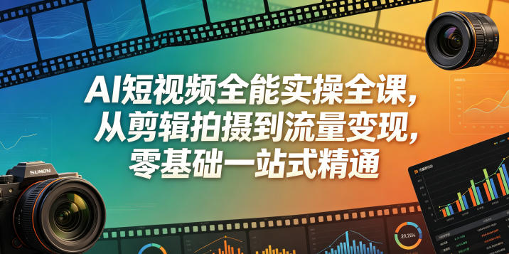 AI短视频全能实操全课,从剪辑拍摄到流量变现,零基础一站式精通-三月轻创