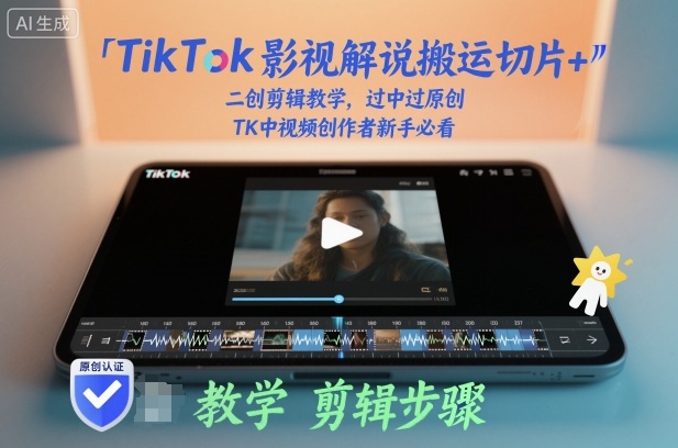 TikTok影视解说搬运切片+二创剪辑教学，过中过原创，TK中视频创作者新手必看-三月轻创