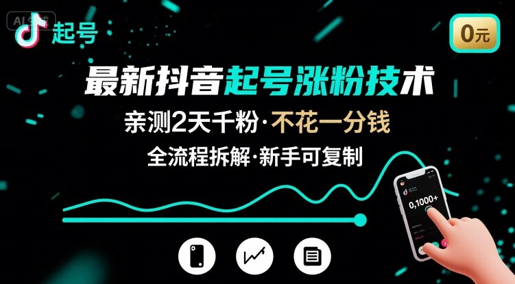 最新抖音起号涨粉技术，亲测2天千粉，不花一分钱，全流程拆解-三月轻创