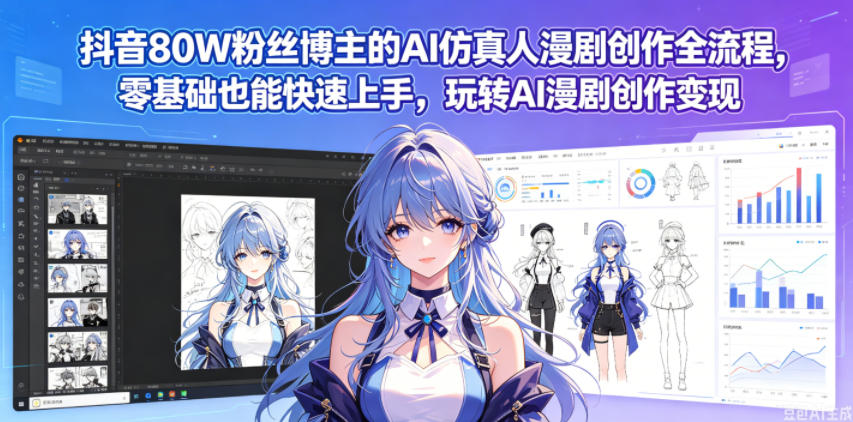 抖音80W粉丝博主的AI仿真人漫剧创作全流程,零基础也能快速上手,玩转AI漫剧创作变现-三月轻创