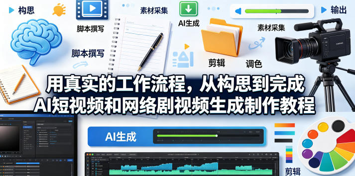 用真实的工作流程，从构思到完成AI短视频和网络剧视频生成制作教程-中英字幕-三月轻创