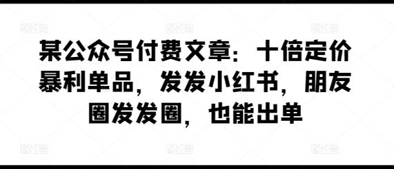 某公众号付费文章：十倍定价暴利单品，发发小红书，朋友圈发发圈，也能出单-三月轻创