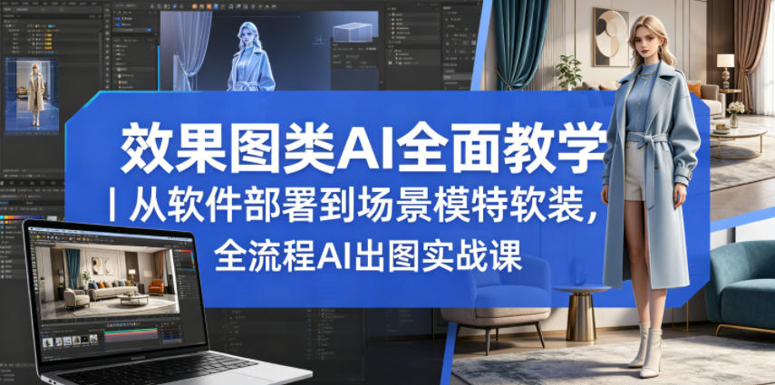 效果图类AI全面教学｜从软件部署到场景模特软装，全流程AI出图实战课-三月轻创