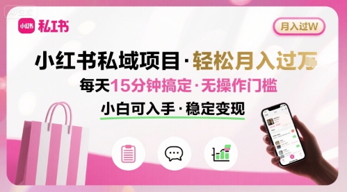 小红书私域项目 月入过W非常轻松 每天15分钟即可搞定，无任何操作门槛，小白可入手-三月轻创