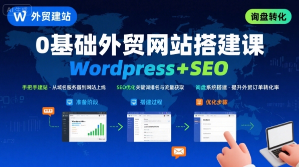 WordPress外贸建站+SEO优化课程，手把手教你从0到1搭建可获得询盘的外贸网站-三月轻创