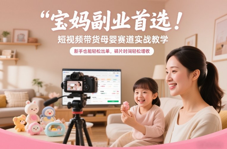 宝妈副业首选!短视频带货母婴赛道实战教学,新手也能轻松出单,碎片时间轻松增收-三月轻创