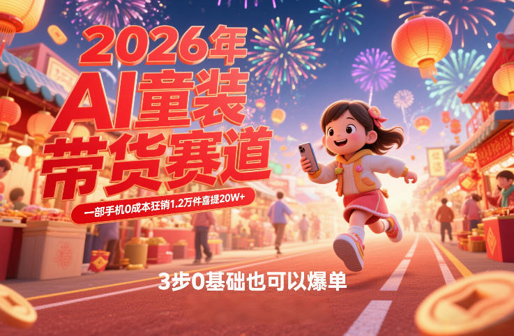 AI童装新春带货赛道，一部手机0成本狂销1.2万件喜提20W+，3步0基础也可以爆单-三月轻创