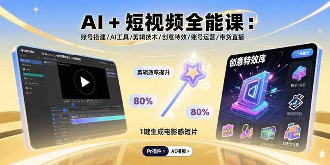 （15862期）AI+短视频全能课：账号搭建/AI工具/剪辑技术/创意特效/账号运营/带货直播-三月轻创