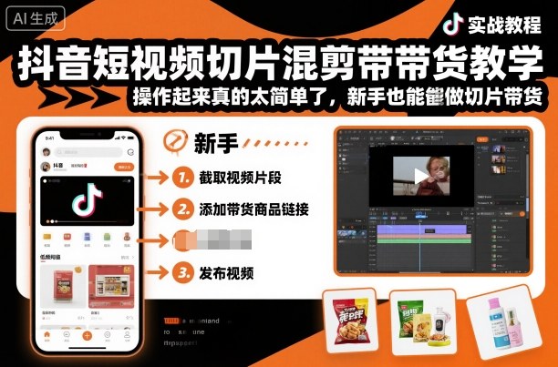 抖音短视频切片混剪带货教学，操作起来真的太简单了，新手也能做切片带货-三月轻创