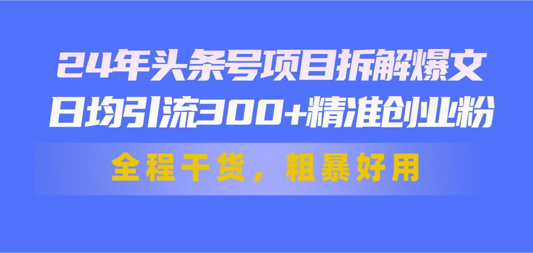 24年头条号项目拆解爆文，日均引流300+精准创业粉，全程干货，粗暴好用-三月轻创