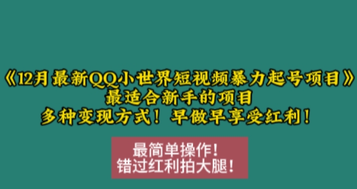 12月最新QQ小世界短视频暴力起号项目，最适合新手的项目，多种变现方式-三月轻创
