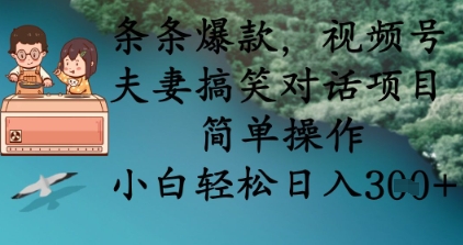 条条爆款，视频号夫妻搞笑对话项目，简单操作，小白轻松日入3张+-三月轻创