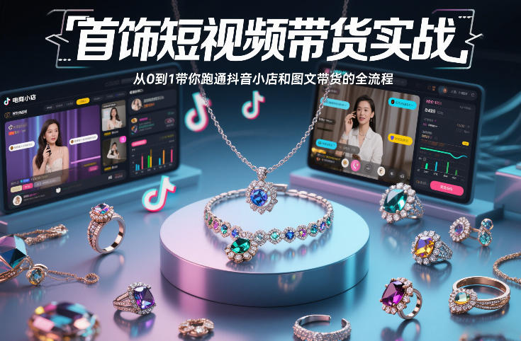 首饰短视频带货实战，从0到1带你跑通抖音小店和图文带货的全流程-三月轻创