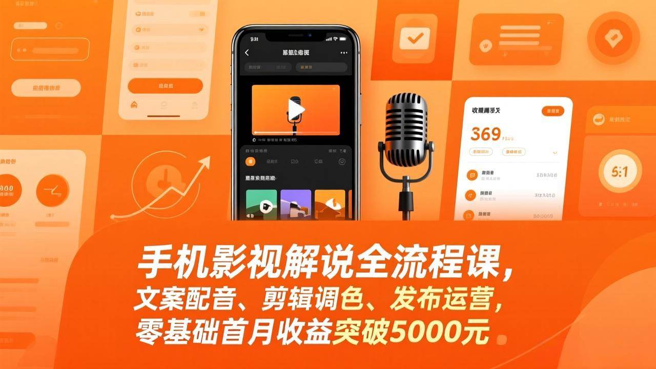 (17391期)手机影视解说全流程课,文案配音、剪辑调色、发布运营,零基础首月收益突破5000元-三月轻创