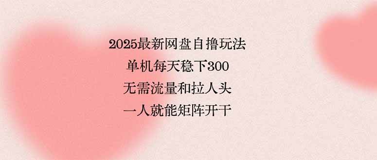 （15831期）2025最新网盘自撸玩法，单机每天稳下3张，无需流量和拉人头，一个人就…-三月轻创