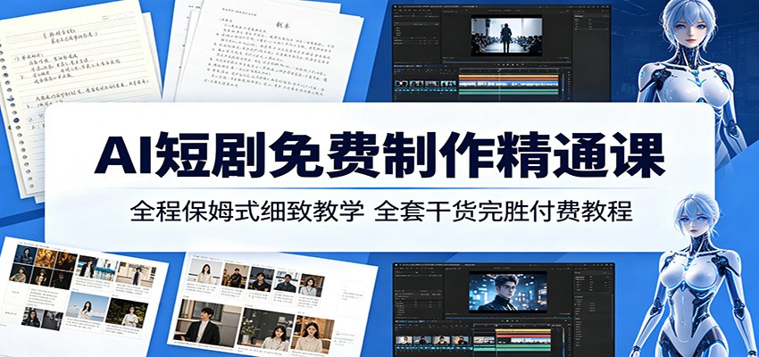 AI短剧免费制作精通课:全程保姆式细致教学,全套干货完胜付费教程-三月轻创