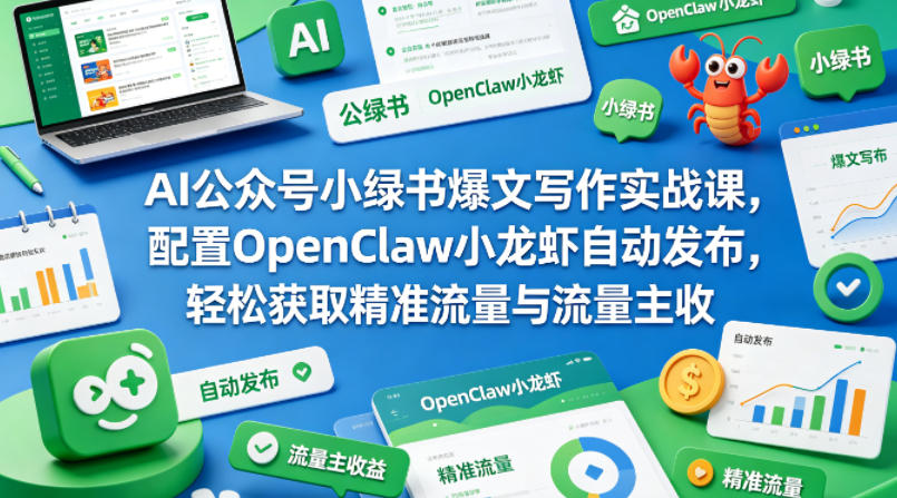 AI公众号小绿书爆文写作实战课，配置OpenClaw小龙虾自动发布，轻松获取精准流量与流量主收益-三月轻创