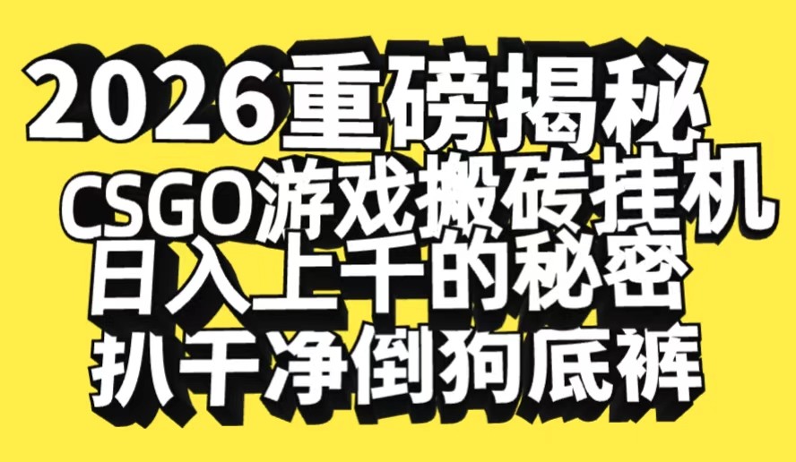 2026开年重磅解密，CSGO游戏搬砖挂机日入上千的秘密，把倒狗的底裤扒干-三月轻创
