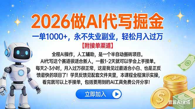 （16924期）2026做AI代写掘金，一单1000+，永不失业副业，轻松月入过万-三月轻创