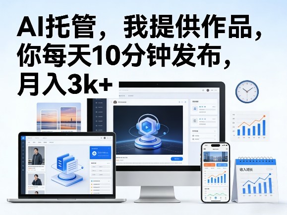 公众号AI托管，我提供作品，你每天10分钟发布，月入3k+【揭秘】-三月轻创