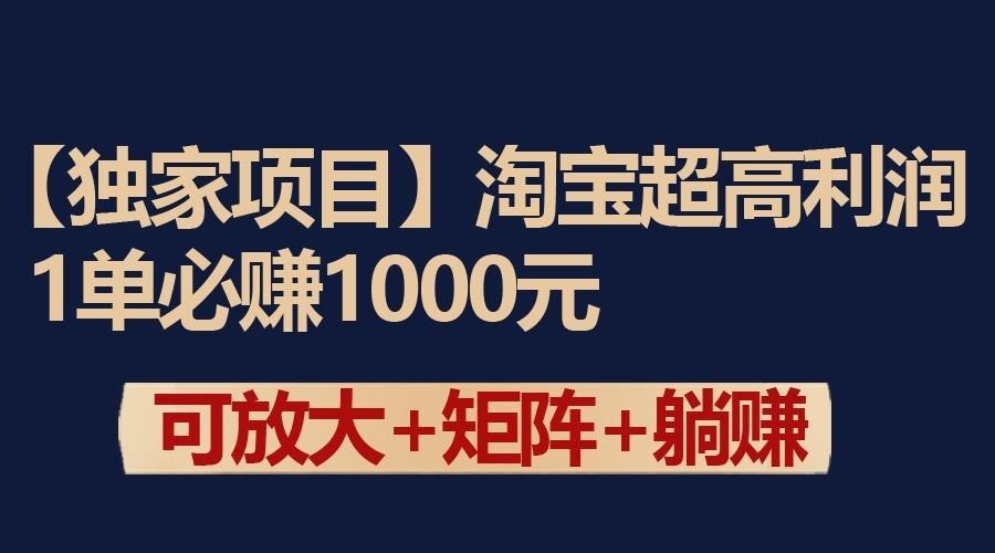 独家淘宝超高利润项目：1单必赚1000元，可放大可矩阵操作-三月轻创