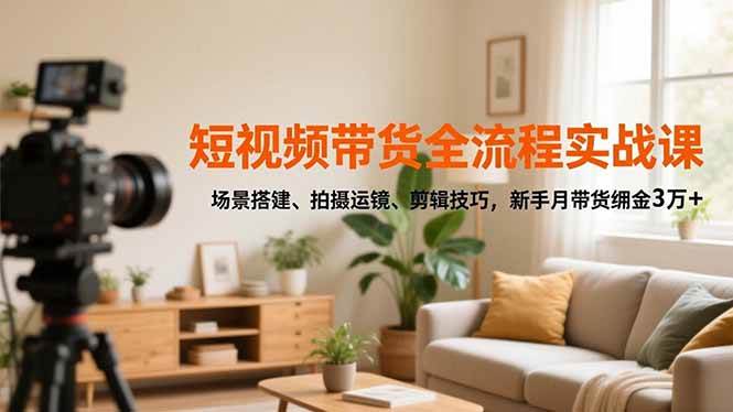 （16680期）短视频带货全流程实战课，场景搭建、拍摄运镜、剪辑技巧，新手月带货佣金3万+-三月轻创