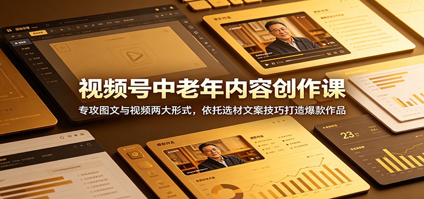 视频号中老年内容创作课:专攻图文与视频两大形式,依托选材文案技巧打造爆款作品-三月轻创