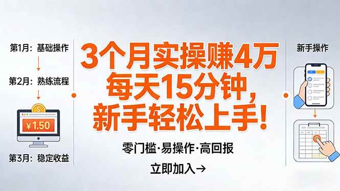 （17748期）我3 个月实操赚了 4 万 ，每天操作15分钟，新手也能轻松上手！-三月轻创